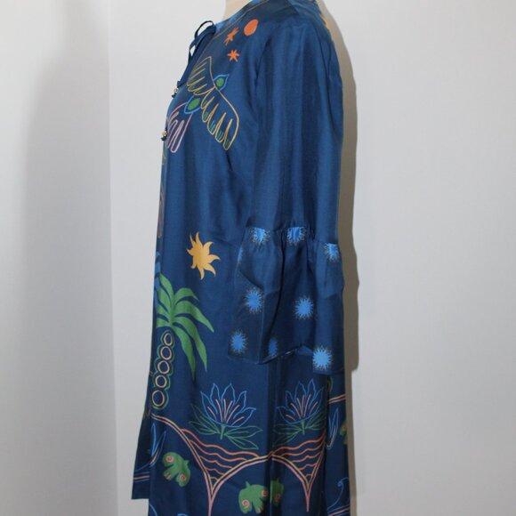 NWT Johnny Was Jade JWLA Biya Lorianne Lined Dress Del Tie Front Bell Sleeve - Picture 8 of 10